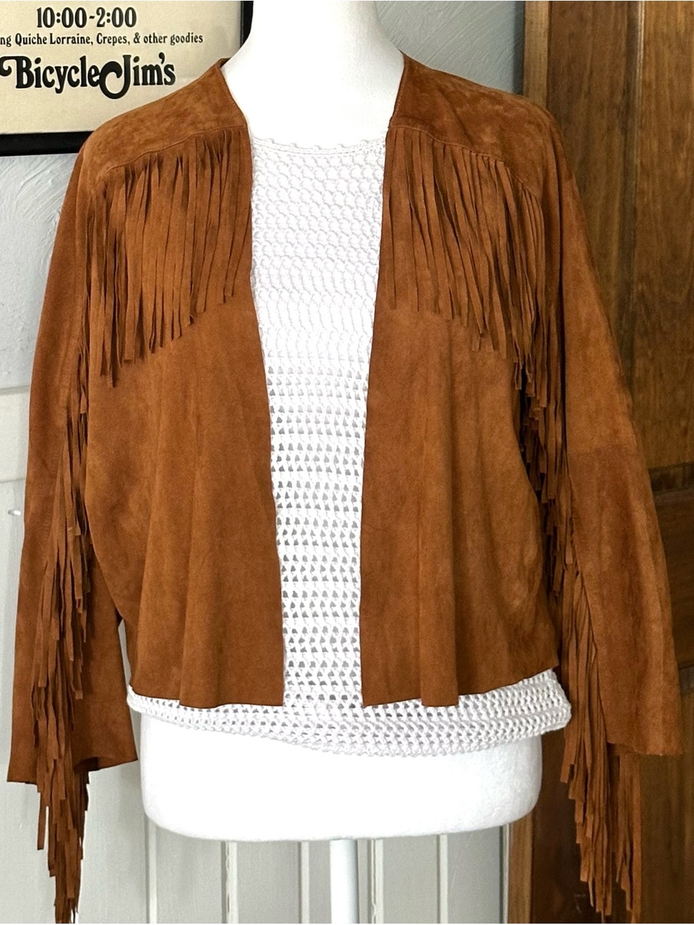 American Eagle Outfitters Genuine Suede Fringe Jacket Boho Western Brown Cropped - Picture 3 of 9
